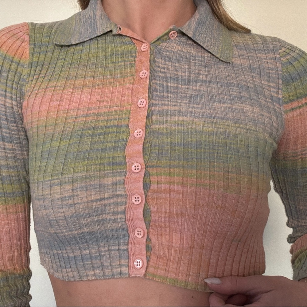 Pink and green striped crop top